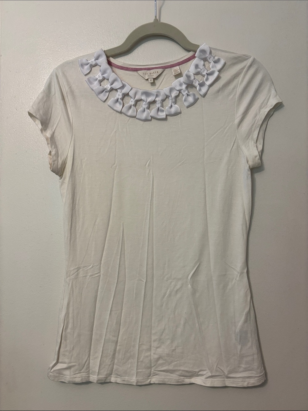 Ted Baker White Short Sleeve Tee with Bow Appliqué